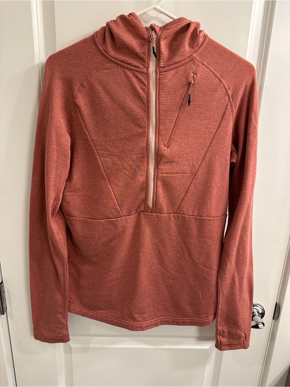 Ridge Merino Women’s Half-Zip Hooded Grid Fleece Jacket - Red/orange, medium